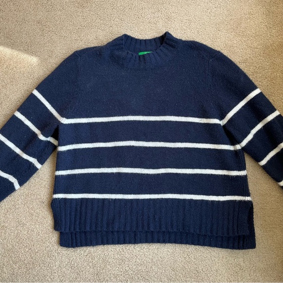 Dip Blue and White Striped Mock Neck Crop Cozy Sweater - Picture 3 of 10